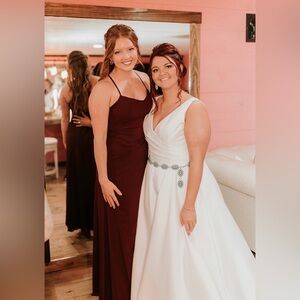 Wine azazie bridesmaid dress.